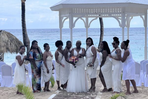 a wedding party enjoying a tropical vow renewal in the Dominican Republic